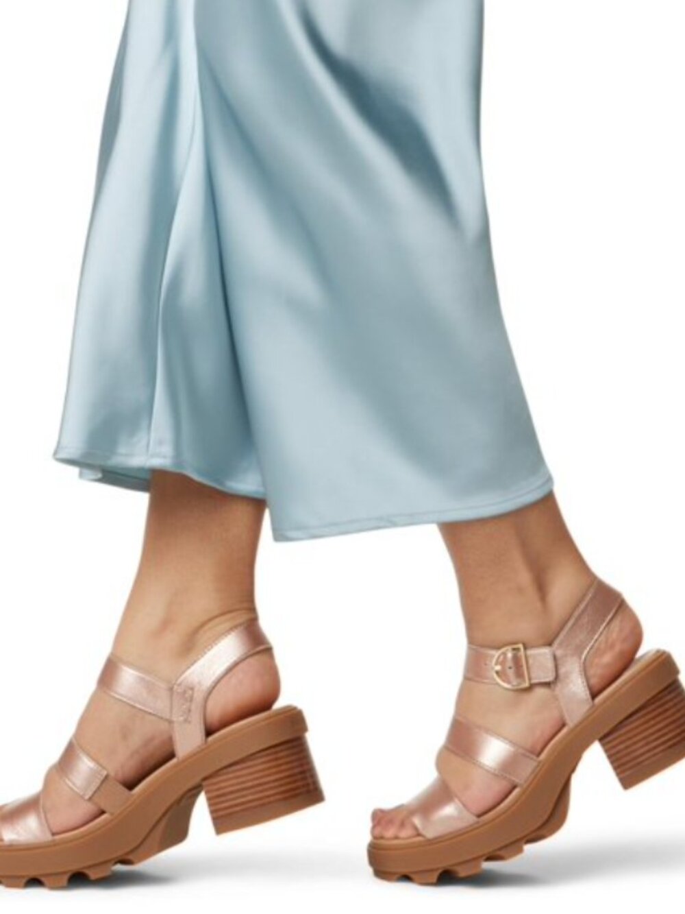 SOREL Women’s Gold Leather Strappy Buckle Block Heel Sandals US 8 EUC